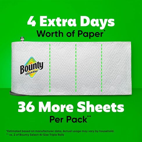 Bounty Paper Towels Quick Size, White, 2 Family Triple Rolls = 6+ Regular Rolls in Kuwait