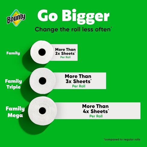 Bounty Paper Towels Quick Size, White, 2 Family Triple Rolls = 6+ Regular Rolls in Kuwait