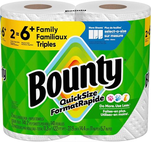 Bounty Paper Towels Quick Size, White, 2 Family Triple Rolls = 6+ Regular Rolls in Kuwait