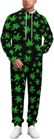 Cannabis Leaf Hoodie Set Tracksuit Pullover Hoody Sets Drawstring Elastic Waist Sweatsuits Running Casual Wear Unisex in Saudi Arabia