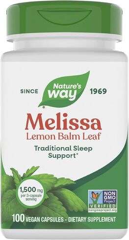 Nature's Way Melissa Lemon Balm Leaf ، دعم النوم التقليدي*، 1500 ملغ لكل 3 كبسولة ، تم التحقق من المشروع غير المعدلة وراثيًا ، 100 كبسولات نباتية (قد تختلف التغليف) in Kuwait