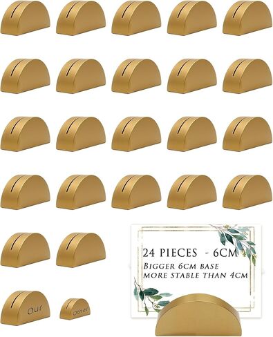 24 Pcs 6cm Large Table Number Holders Stands, Gold Wooden Semicircular Base Place Card Holders for Table | for Wedding, Restaurant Menu, Photo, Office Tag Clips, Party Events Decoration (Gold-24) in Kuwait