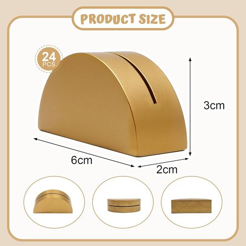 24 Pcs 6cm Large Table Number Holders Stands, Gold Wooden Semicircular Base Place Card Holders for Table | for Wedding, Restaurant Menu, Photo, Office Tag Clips, Party Events Decoration (Gold-24) in Kuwait