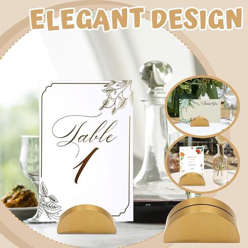 24 Pcs 6cm Large Table Number Holders Stands, Gold Wooden Semicircular Base Place Card Holders for Table | for Wedding, Restaurant Menu, Photo, Office Tag Clips, Party Events Decoration (Gold-24) in Kuwait