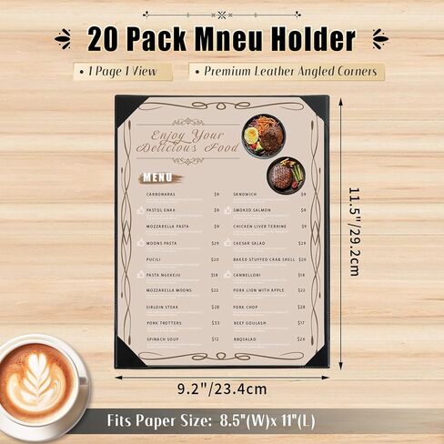 Restaurant Menu Covers Holders 8.5" X 11", 20 Pack Synthetic Leather Single View Menu Holder Covers Book Style with Angled Corners Black for Wine List, Protect Menu Paper in Saudi Arabia