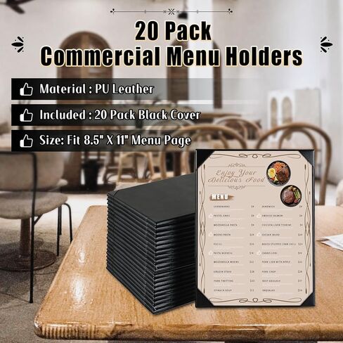 Restaurant Menu Covers Holders 8.5" X 11", 20 Pack Synthetic Leather Single View Menu Holder Covers Book Style with Angled Corners Black for Wine List, Protect Menu Paper in Saudi Arabia