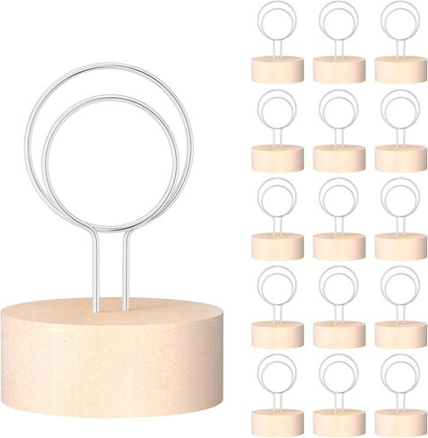 Oubest Table Number Holders with Metal Wire and Wooden Base, 16 PCS Place Card Holders for Table Centerpieces Wedding Party Birthday Decor, Wood Sign Stands for Display Picture Photo Food Iabel, Gold in Kuwait