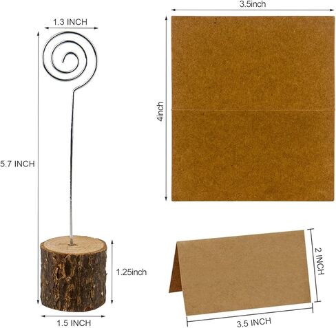 20 Pcs Wood Place Card Holders, Rustic Wood Table Number Holders Stands and 30 Pcs Kraft Place Cards, Wooden Name Cards Photo Holders for Wedding Party Sign Food Cards Label in Kuwait