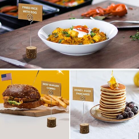 20 Pcs Wood Place Card Holders, Rustic Wood Table Number Holders Stands and 30 Pcs Kraft Place Cards, Wooden Name Cards Photo Holders for Wedding Party Sign Food Cards Label in Kuwait