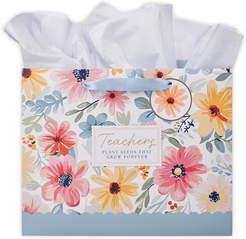 WITH LOVE Fabulous Happy Mother’s Day Gift Bag for Mom’s, Tissue Paper Included, Inspirational Event/Party Supplies, Purple & Coral Poppy Florals w/Gold Detailing, Large Landscape, 12.5" x 10" x 3.9" in Kuwait