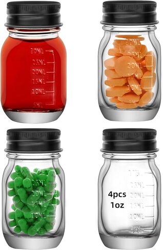 6Pcs 1oz Glass medicine bottles 30ml with Black Screw Caps, Clear Glass Vials, Leak-Proof Bottle Small Liquid Sample Vial, Leak-Proof Vial (6) in Kuwait