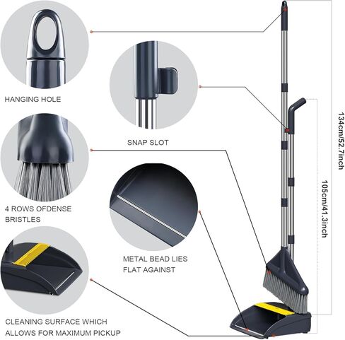 مجموعة مكنسة MOPUP ومجارف، مكنسة بمقبض قابل للتعديل بطول 52 بوصة مع أسنان مجرفة لتنظيف الشعر ذاتيًا ومناسب للمكتب المنزلي والمطبخ in Kuwait