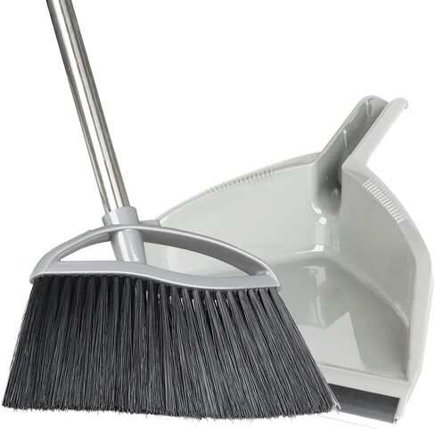 مجموعة مكنسة ذات شعيرات ناعمة ومجارف كومبو، مكنسة داخلية ذات مقبض طويل مع مجموعة مجرفة للمطبخ وغرفة المكتب الصلبة وجميع تنظيف الأرضيات المنزلية (رمادي) in Kuwait