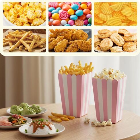 50 Pcs Pink Popcorn Boxes, 2.7'' L x 4.7'' H Small Popcorn Bags with Pink and White Striped Paper Candy Containers for Shops, Cinemas, Movie Night, Parties, Festivals in Saudi Arabia