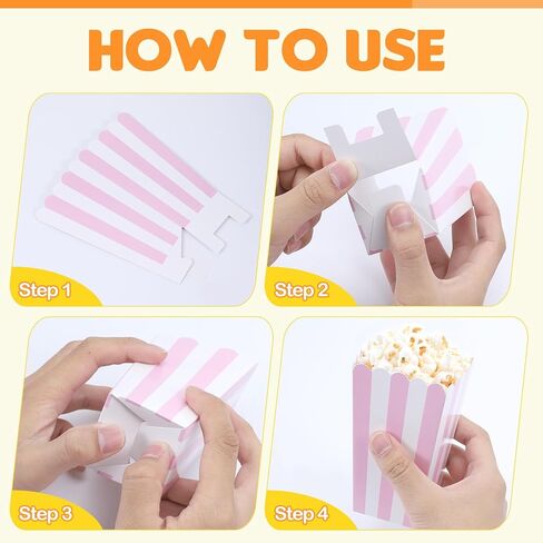 50 Pcs Pink Popcorn Boxes, 2.7'' L x 4.7'' H Small Popcorn Bags with Pink and White Striped Paper Candy Containers for Shops, Cinemas, Movie Night, Parties, Festivals in Saudi Arabia