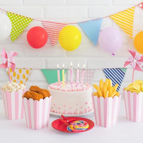 50 Pcs Pink Popcorn Boxes, 2.7'' L x 4.7'' H Small Popcorn Bags with Pink and White Striped Paper Candy Containers for Shops, Cinemas, Movie Night, Parties, Festivals in Saudi Arabia