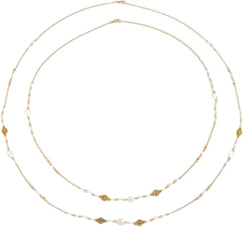 Long Pearl Necklace for Women - 2 Pack 80cm & 100cm Simulated Pearls Jewelry Set, Double Layer Adjustable Fake Pearls with Gold Plated Chain, Elegant Bridal Party Evening Dress Necklace in Kuwait