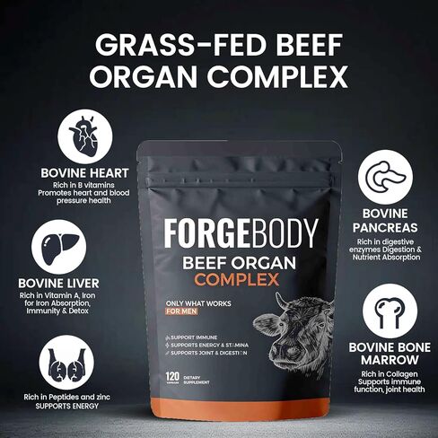 Forgebody Beef Organ Complex Supplement, 120 Capsules Grass Fed Beef Liver Capsules, Immune Support, Gluten Free, Non-GMO (1) in Saudi Arabia