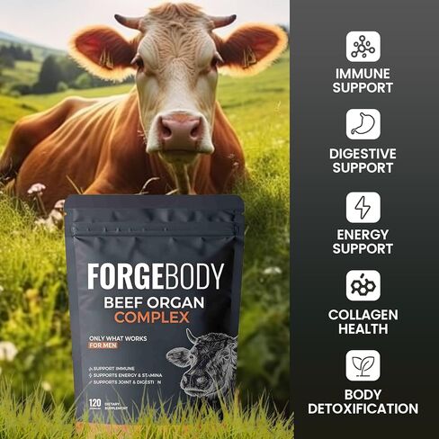 Forgebody Beef Organ Complex Supplement, 120 Capsules Grass Fed Beef Liver Capsules, Immune Support, Gluten Free, Non-GMO (1) in Saudi Arabia