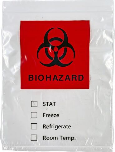 Biohazard Specimen Bag By Dasher's Spice & Beans | 8"x10" Zip Top | with Pouch for Paperwork | 100 ct in Kuwait