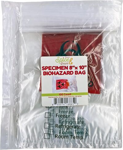 Biohazard Specimen Bag By Dasher's Spice & Beans | 8"x10" Zip Top | with Pouch for Paperwork | 100 ct in Kuwait