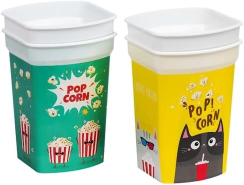 MIX 6 pcs Reusable Plastic Popcorn Containers/Popcorn Bowls Set for Movie Theater Night - Washable in the Dishwasher - (BPA Free) (2 RED, 2 GREEN and 2 YELLOW COLOR) (6) in Saudi Arabia