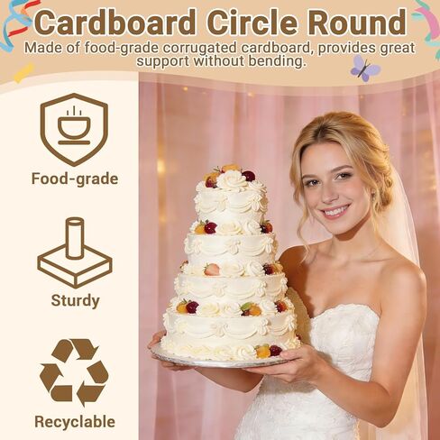 Cake Tier Stacking Kit for 4-Layer Cake, White Cake Boards 10’’-8’’-6’’-4’’ with Parchment Paper Rounds, Wooden Dowels, Straw Dowels for Baking, Wedding, Birthday in Kuwait