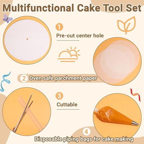 Cake Tier Stacking Kit for 4-Layer Cake, White Cake Boards 10’’-8’’-6’’-4’’ with Parchment Paper Rounds, Wooden Dowels, Straw Dowels for Baking, Wedding, Birthday in Kuwait