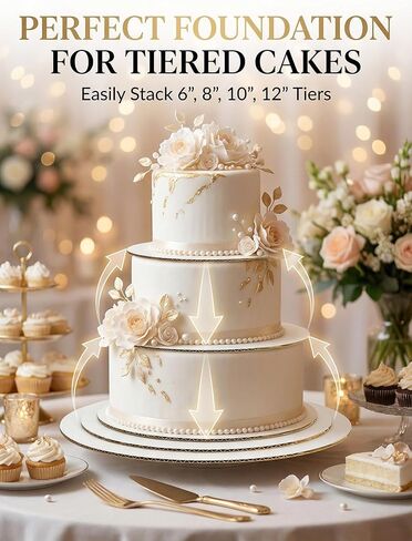 12 عبوة من ألواح الكيك المستديرة المتنوعة (6، 8، 10، 12 بوصة)، قواعد كيك من الورق المقوى الأبيض القوي بسمك 3 مم، دوائر كيك مقاومة للدهون ومقاومة للماء للكعك المتدرج وأعياد الميلاد والخبز متعدد الأحجام (3 من كل واحدة) in Kuwait