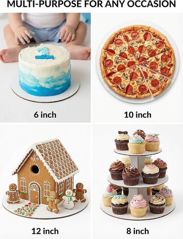 12 عبوة من ألواح الكيك المستديرة المتنوعة (6، 8، 10، 12 بوصة)، قواعد كيك من الورق المقوى الأبيض القوي بسمك 3 مم، دوائر كيك مقاومة للدهون ومقاومة للماء للكعك المتدرج وأعياد الميلاد والخبز متعدد الأحجام (3 من كل واحدة) in Kuwait