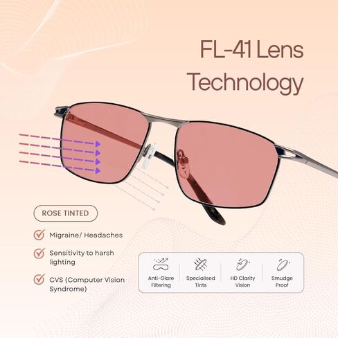 BRADDELL FL-41 Rose Tinted Office Blue Light Glasses for Migraine Light Sensitivity, Concussion and Fluorescent LED Glare (Work) in Kuwait