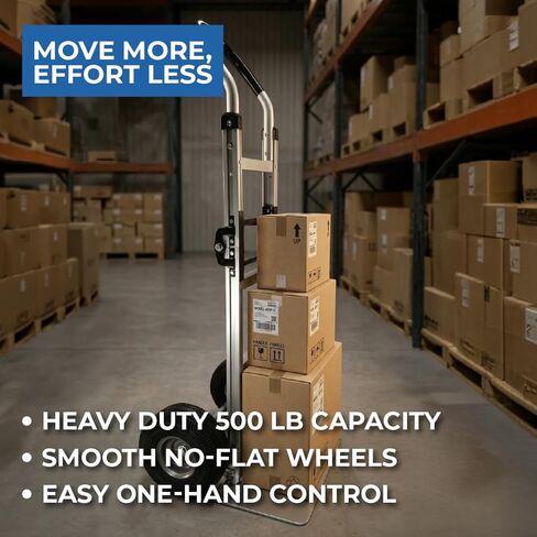 Dutro Aluminum Folding Hand Truck, 500 lb Capacity Heavy Duty Dolly, 10 Inch Flat Free Wheels, Cast Aluminum Nose Plate, Lightweight Collapsible Utility Cart for Warehouse and Moving in Saudi Arabia