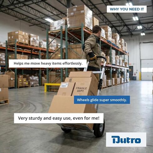 Dutro Aluminum Folding Hand Truck, 500 lb Capacity Heavy Duty Dolly, 10 Inch Flat Free Wheels, Cast Aluminum Nose Plate, Lightweight Collapsible Utility Cart for Warehouse and Moving in Saudi Arabia