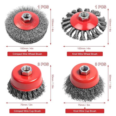 8 قطع فرشاة سلكية لطاحونة الزوايا، عجلات سلكية لطاحونة الزوايا، عجلة أسلاك من الفولاذ الكربوني معقودة بطول 4 بوصة مع عمود خيط M14، فرشاة كوب لإزالة الصدأ، تنظيف ثقيل in Kuwait