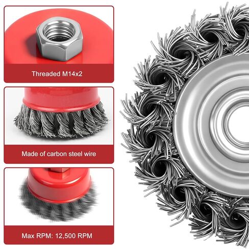8 قطع فرشاة سلكية لطاحونة الزوايا، عجلات سلكية لطاحونة الزوايا، عجلة أسلاك من الفولاذ الكربوني معقودة بطول 4 بوصة مع عمود خيط M14، فرشاة كوب لإزالة الصدأ، تنظيف ثقيل in Kuwait