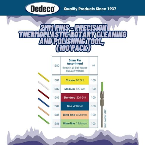 دبابيس Dedeco Sunburst للأدوات الدوارة - دبابيس 3 مم، ملحقات أدوات دوارة لتلميع وتلميع البلاستيك الحراري الدقيق، 400 حبيبة دقيقة، أكسيد الألومنيوم - 100 عبوة in Kuwait