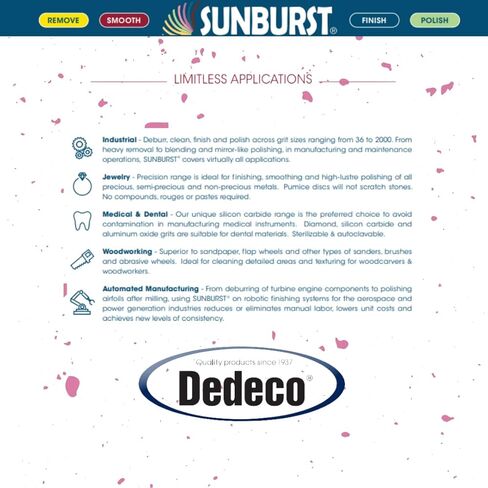 عجلة كاشطة مطاطية من Dedeco Sunburst للأداة الدوارة - عجلة حافة السكين 7/8 بوصة (22 مم)، ملحقات الأدوات الدوارة للتشطيب والتلميع، وردي 600 حبيبة، (خفاف ناعم) - 12 قطعة في كل عبوة in Kuwait