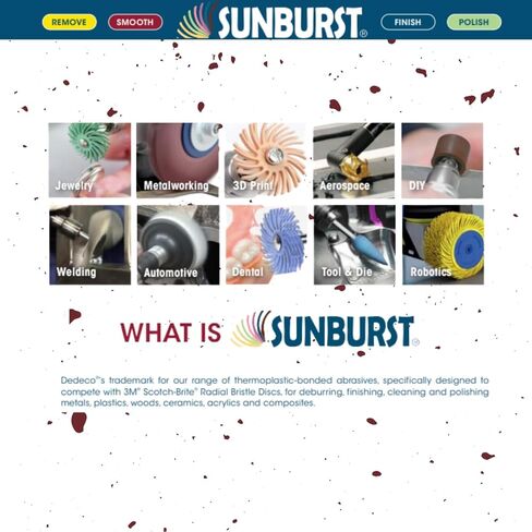 عجلة كاشطة مطاطية من Dedeco Sunburst للأداة الدوارة - عجلة حافة السكين 7/8 بوصة (22 مم)، ملحقات الأدوات الدوارة للتشطيب والتلميع، أحمر (قياسي) 220 حبيبة، أكسيد الألومنيوم - 12 قطعة في كل عبوة in Kuwait