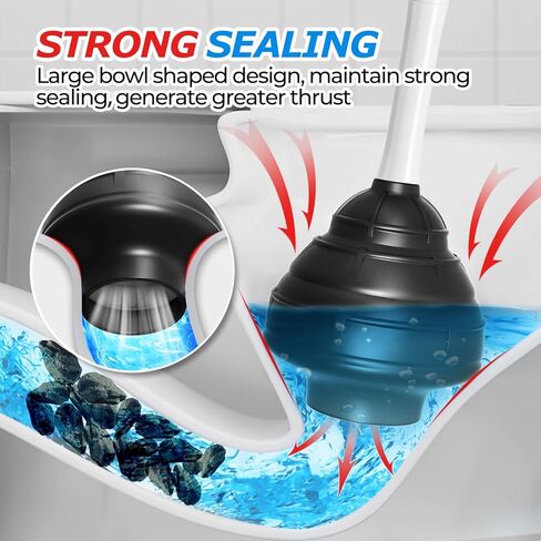 مكبس مرحاض عالي التحمل مع حامل - قطر كبير جدًا وتصميم تجويف معزز لإزالة الانسداد بقوة، مكبس مرحاض عديم الرائحة لإكسسوارات الحمام ومستلزمات التنظيف، أبيض in Kuwait