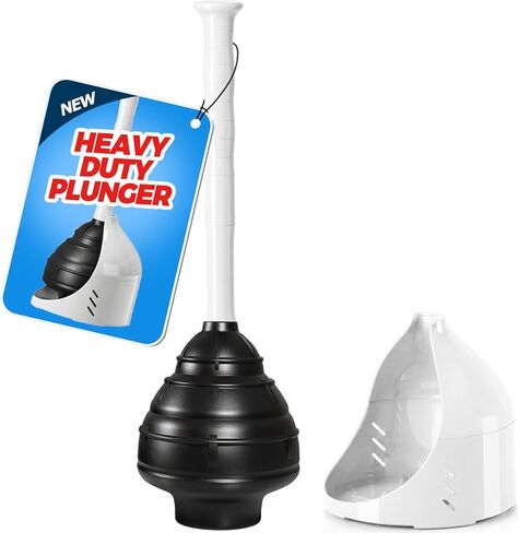 Heavy Duty Toilet Plunger with Holder - Extra Large Diameter & Enhanced Cavity Design for Powerful Clog Removal, Odorless Toilet Plunger for Bathroom Accessories & Cleaning Supplies, White in Saudi Arabia
