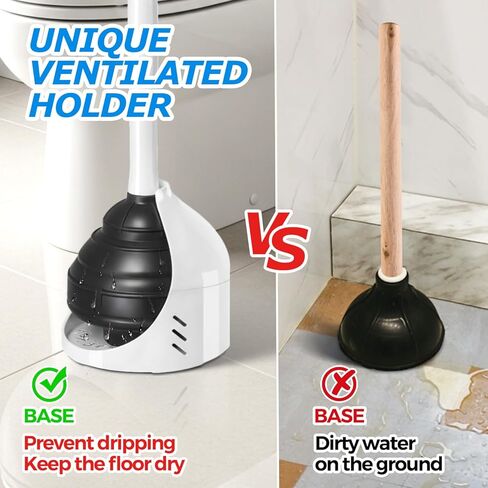 Heavy Duty Toilet Plunger with Holder - Extra Large Diameter & Enhanced Cavity Design for Powerful Clog Removal, Odorless Toilet Plunger for Bathroom Accessories & Cleaning Supplies, White in Saudi Arabia