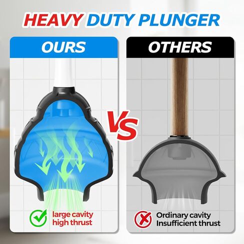 Heavy Duty Toilet Plunger with Holder - Extra Large Diameter & Enhanced Cavity Design for Powerful Clog Removal, Odorless Toilet Plunger for Bathroom Accessories & Cleaning Supplies, White in Saudi Arabia