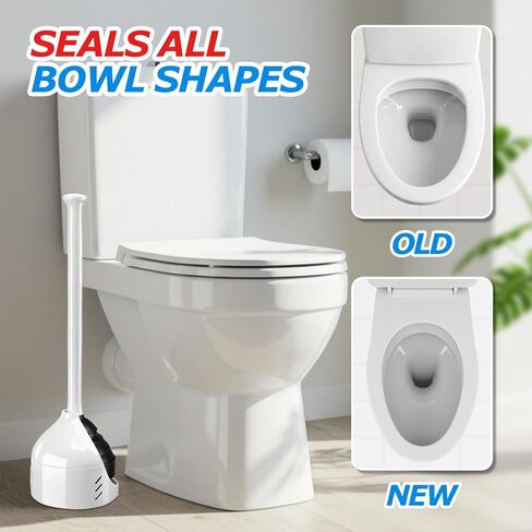 Heavy Duty Toilet Plunger with Holder - Extra Large Diameter & Enhanced Cavity Design for Powerful Clog Removal, Odorless Toilet Plunger for Bathroom Accessories & Cleaning Supplies, White in Saudi Arabia