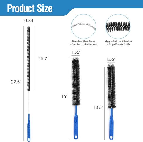 مجموعة 3 قطع من فرش الصرف مع فرشاة تنظيف لفائف الثلاجة، مجموعة فرشاة تنظيف الصرف متعددة الاستخدام لحوض المطبخ، ومصارف الحمام وإزالة الانسداد السطحي in Kuwait