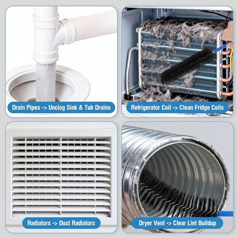 مجموعة 3 قطع من فرش الصرف مع فرشاة تنظيف لفائف الثلاجة، مجموعة فرشاة تنظيف الصرف متعددة الاستخدام لحوض المطبخ، ومصارف الحمام وإزالة الانسداد السطحي in Kuwait