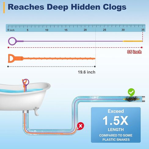 35-Inch Metal Drain Snake Hair Clog Remover, Reusable Sink Snake Drain Hair Remover Tool, Flexible Break-Resistant Plumbing Snake Drain Cleaner for Shower, Bathtub, and Kitchen Sink (5 Pack) in Kuwait