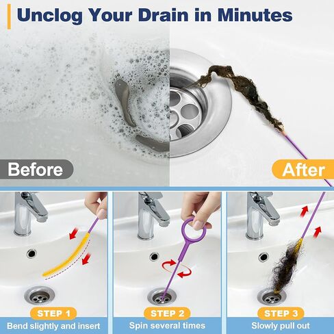 35-Inch Metal Drain Snake Hair Clog Remover, Reusable Sink Snake Drain Hair Remover Tool, Flexible Break-Resistant Plumbing Snake Drain Cleaner for Shower, Bathtub, and Kitchen Sink (5 Pack) in Kuwait