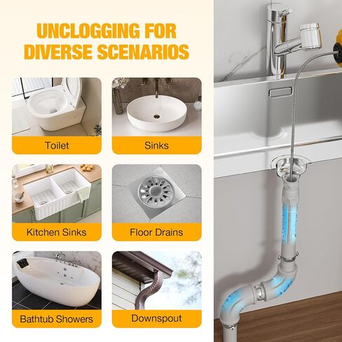 Cordless Drain Auger Compatible with De-walt 20V Battery, Auto-Feed Plumbing Drain Snake with 23.62FT Replaceable Cable, Drain Clog Cleaner Tool for Sink, Toilet, Bathtub, Sewer (Battery Not Included) in Kuwait