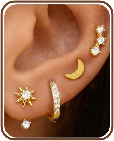 أقراط ذهبية في Sanfenly Gold Hoop أقراط للنساء الأقراط اللذيذة من الذهب 14 كيلو مقعد بأقراط صغيرة مزدوجة الذهب الفضة الأقراط للنساء in Saudi Arabia