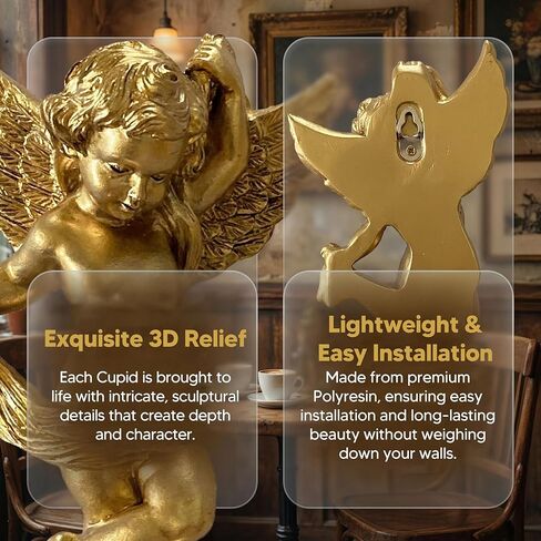مجموعة عامة من 2 راتنج angel cherub جدار منحوتات الجدار زينة رائعتين لديكور الزفاف ألوان ذهبية متعددة ، ارتفاع 14.5 سم in Saudi Arabia